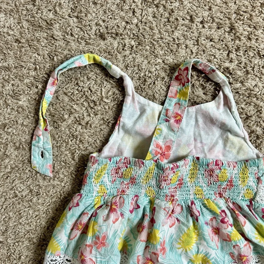 Tommy Bahama‎ Girls 4T Tropical Floral Tiered Crochet Lace Smocked Sundress Blue